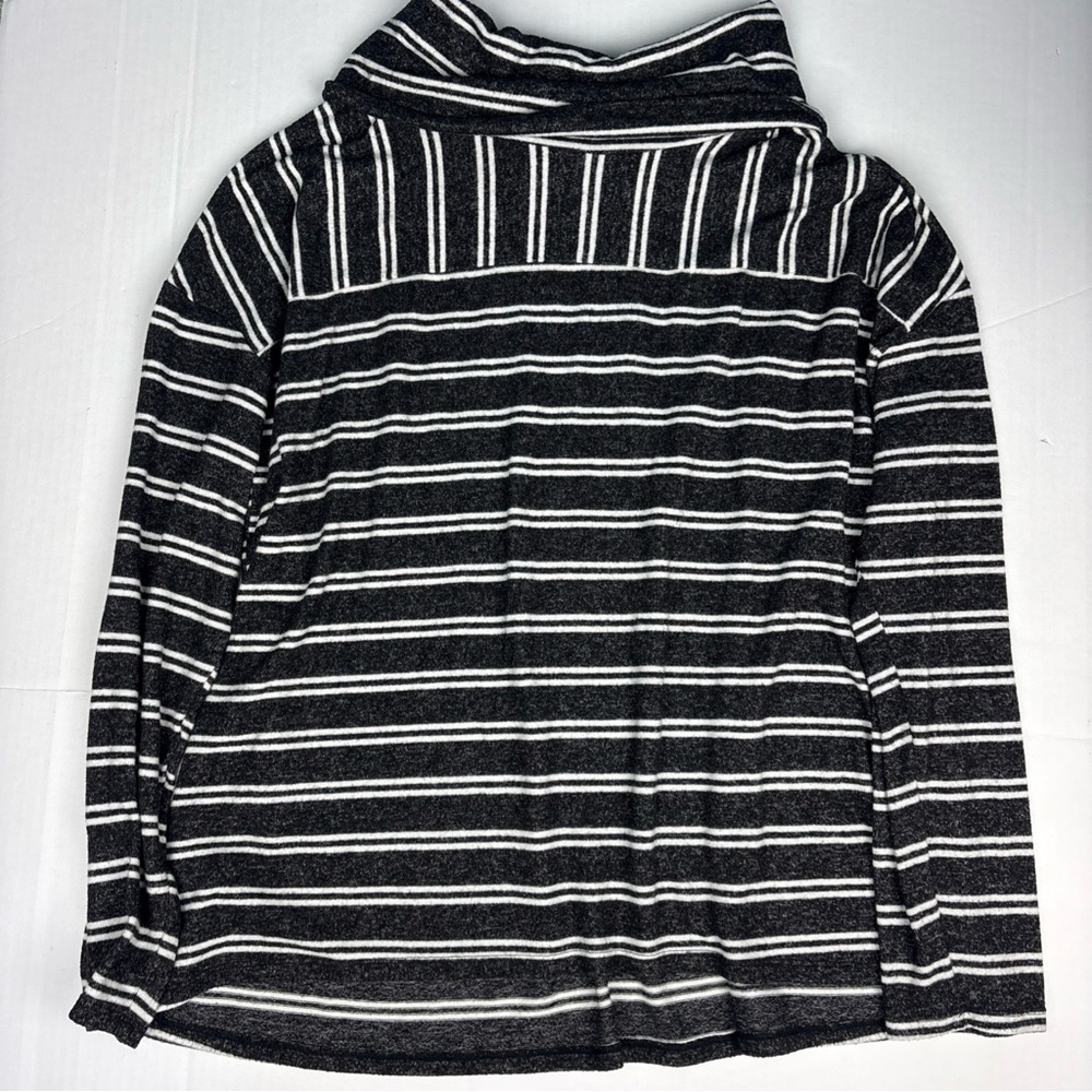 New Directions Studio Women's XXL Sweater Gray White Stripes Cowl Neck Soft